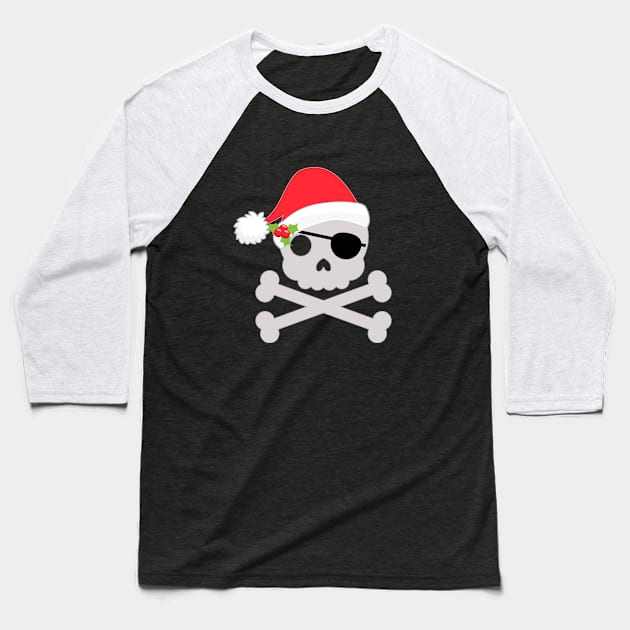 Santa Pirate Skull for Christmas Baseball T-Shirt by 4Craig